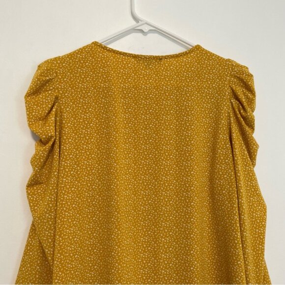 ADRIANNA PAPELL Caterpillar Sleeve 3/4 Sleeve Top Mustard Golden Yellow Printed - Picture 11 of 14